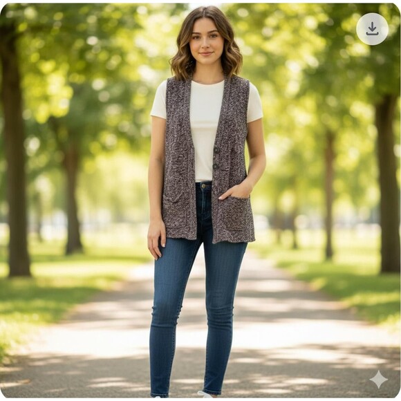 Maurices Sweater Vest Womens Medium Gray Marled Open Front Pockets Button Knit - Picture 9 of 9